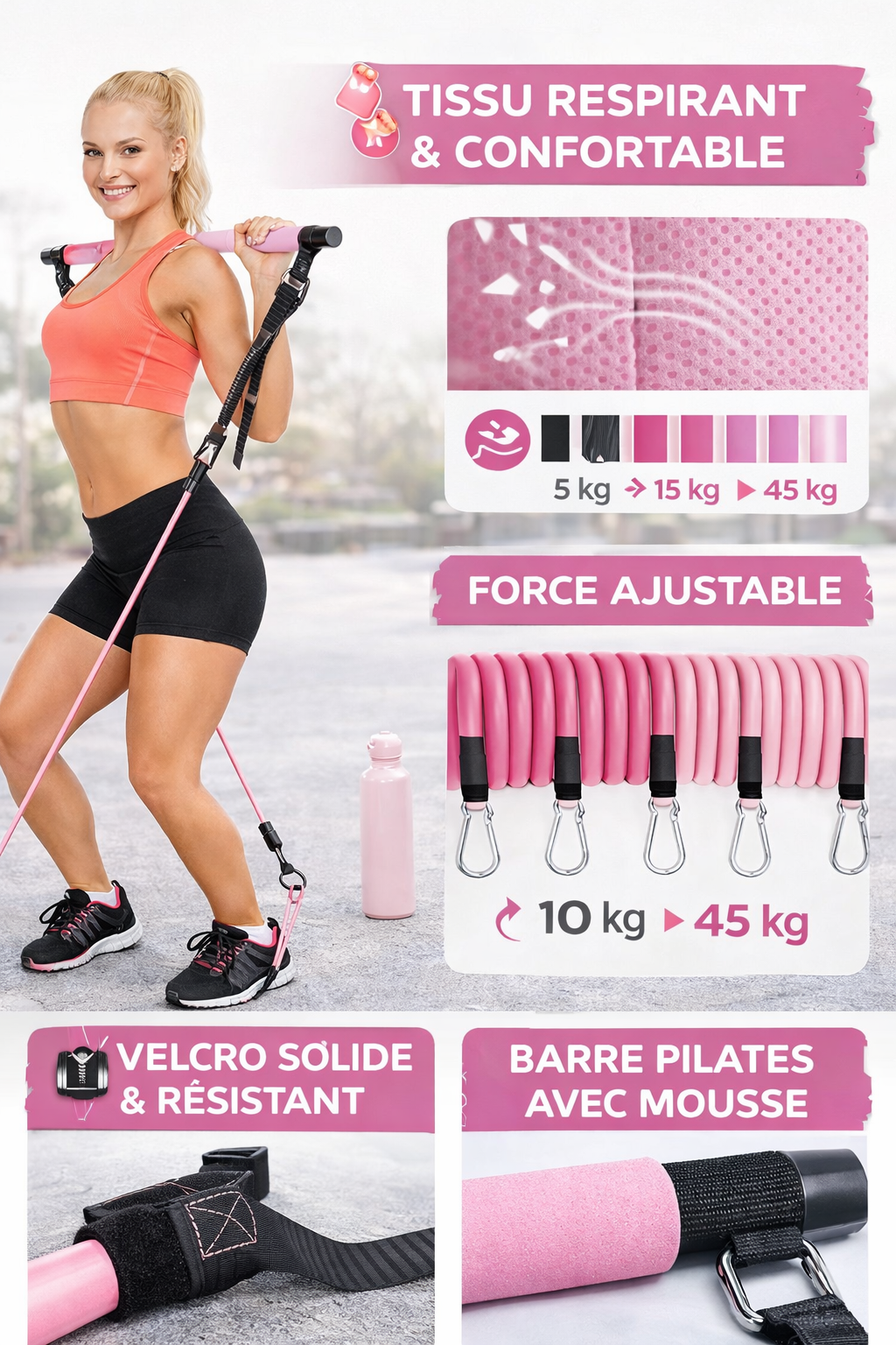 Set d’Élastiques de Musculation avec Barre – Entraînement Complet | ParadiseHoop